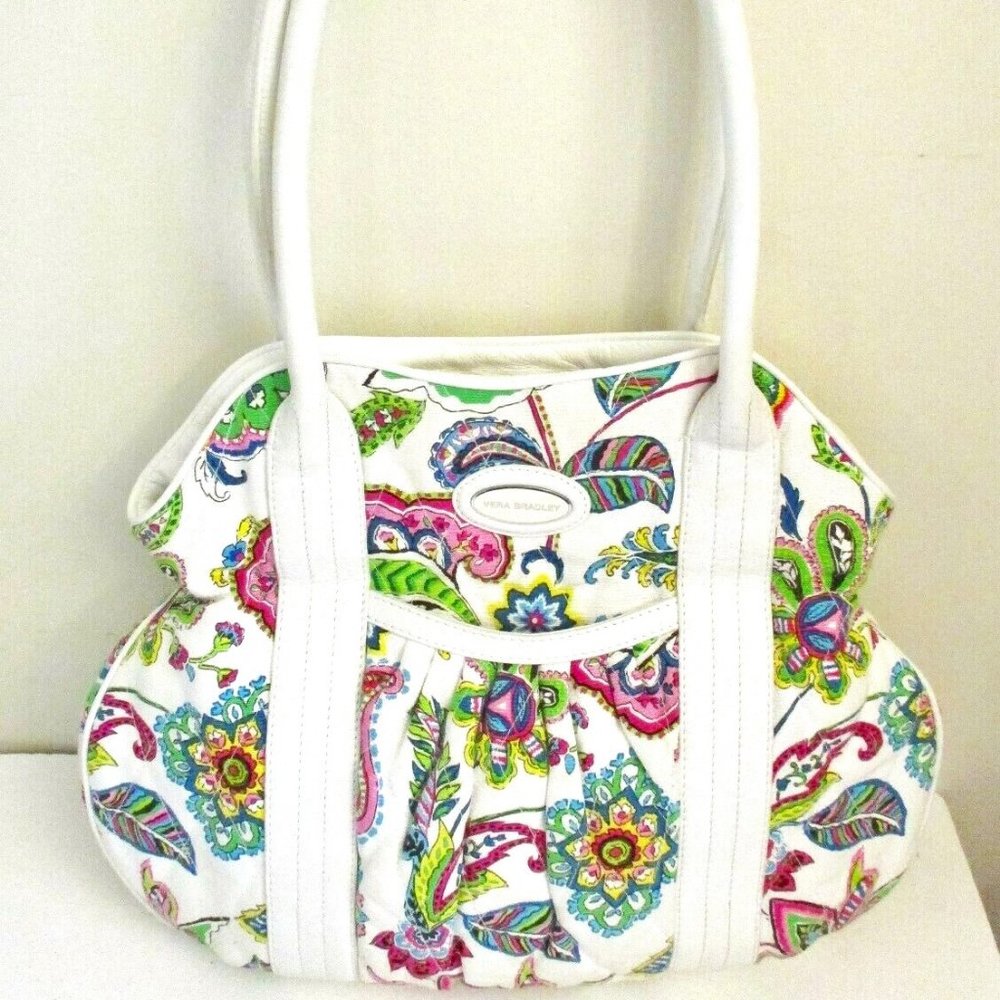 Vera Bradley "Palm Beach Gardens" Handbag/Tote, White with Paisley Flowers